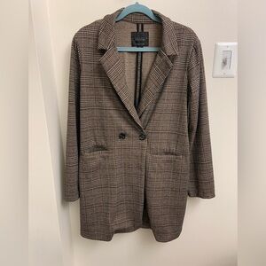 Sanctuary Women’s Brown Plaid Double-Breasted Blazer Jacket Medium